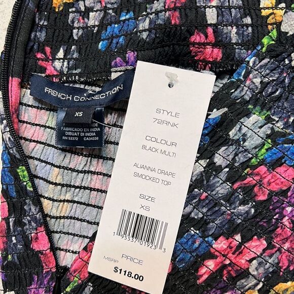 French  Connection Alianna Drape Smocked Top in Moody Floral Print - Picture 5 of 12
